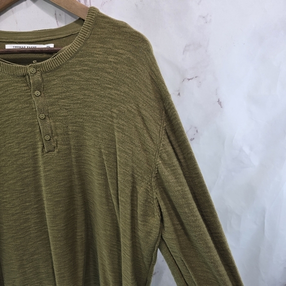Thomas Payne Shirt Mens Large Pea Green Thermal Long Sleeve Henley Button - Picture 9 of 10